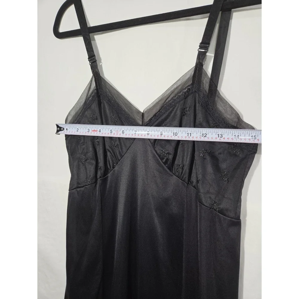 1960s Philmaid Full Slip Dress Womens‎ 38 Black Vintage Embroidered Mesh Trim